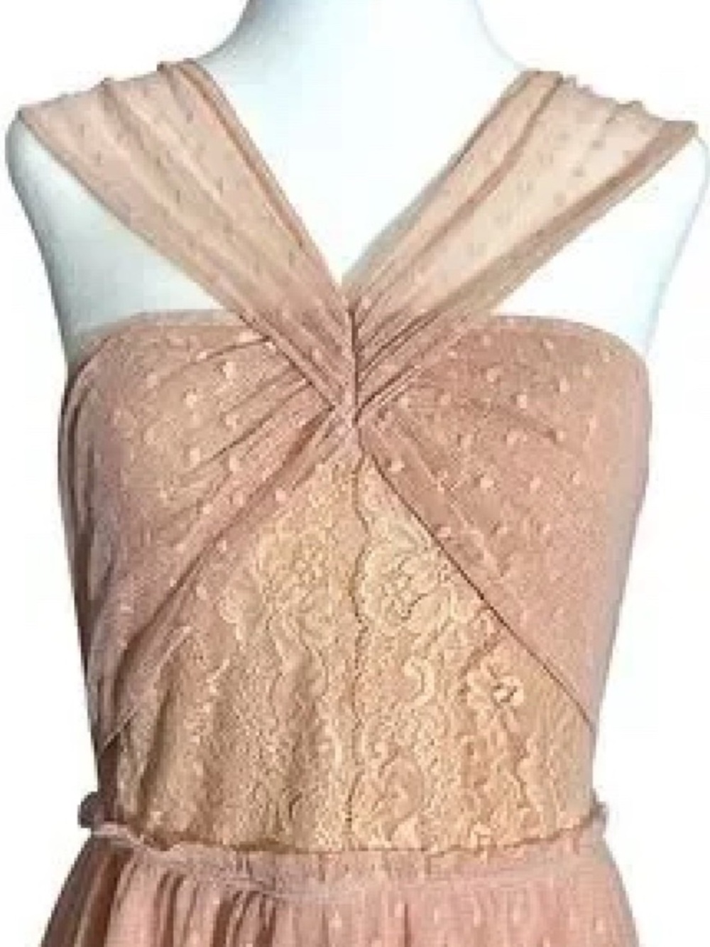Free People Floral Lace Polka Swiss Dot Keyhole Cutout Top Peach Pink Small